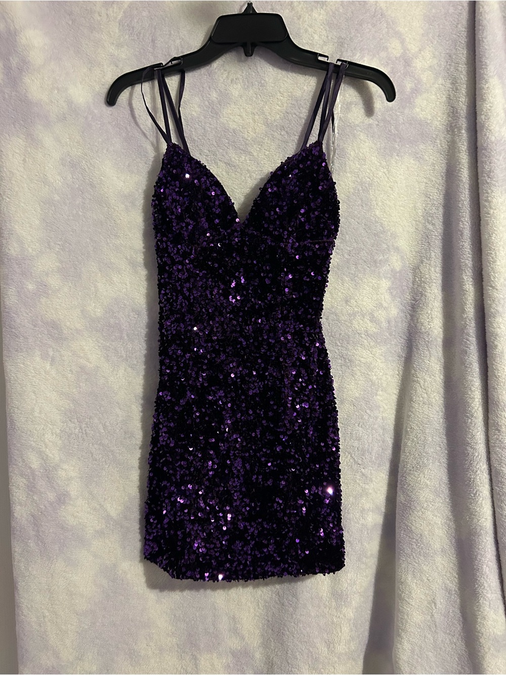 Purple Sequin Spaghetti Strap Mini Dress - Prima